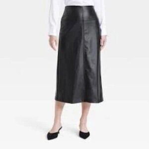 A New Day Faux Leather Skirt Black Side Zip Elastic Waist Size 17 38" Waist NEW